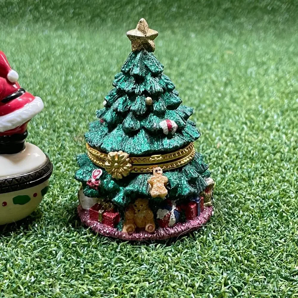 Vintage Lot Decorative Hinged Santa Christmas Tree Tabletop Trinket Box